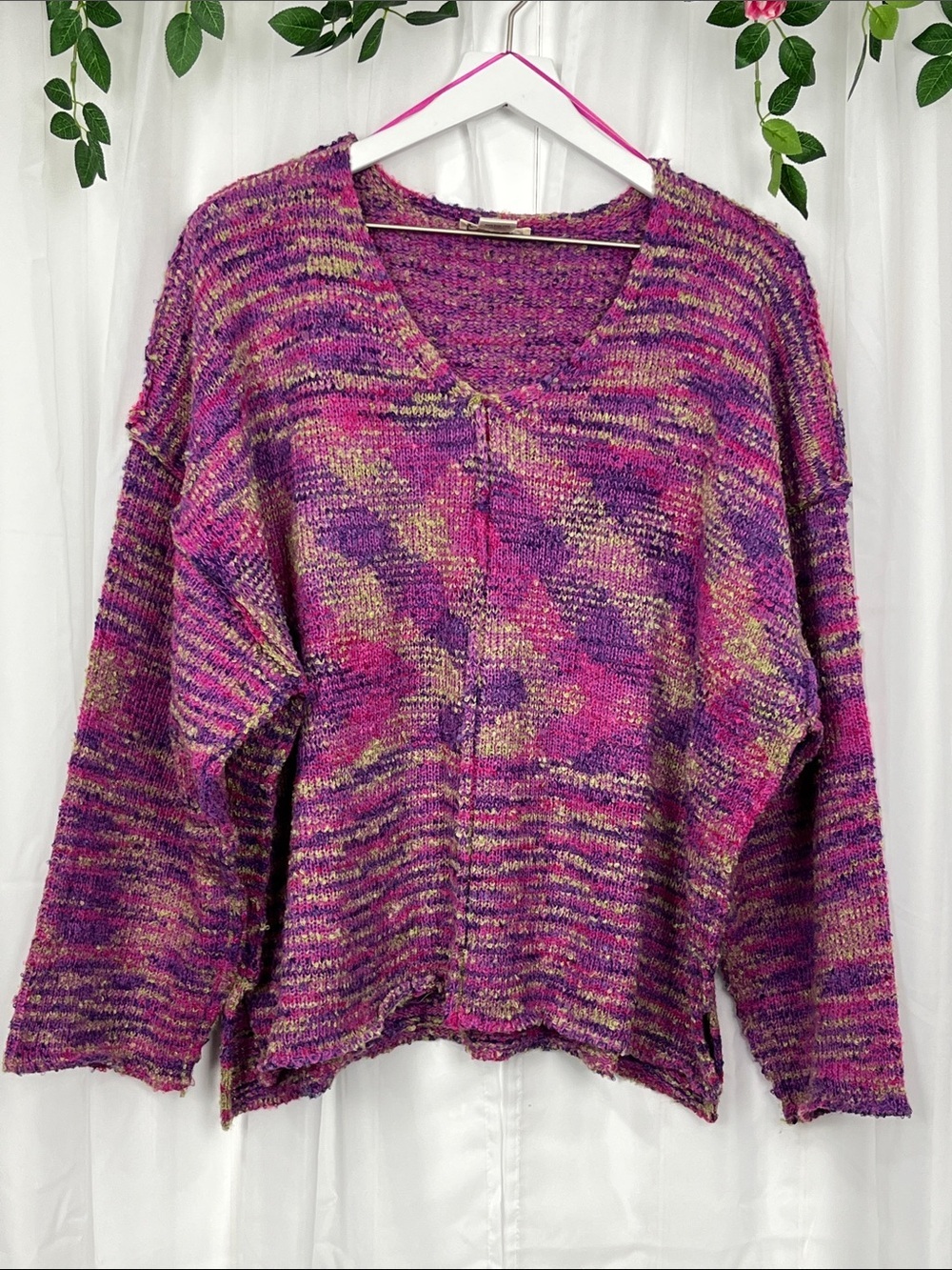 New In Womens Oversized Sweater 2X Shades of Pink & Cream Pullover Wide Sleeves